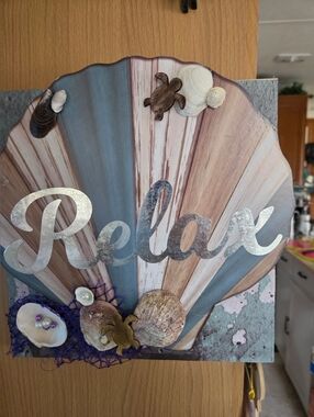 Beach Shell 'Relax' Wall Art - Blue & Tan 12x12